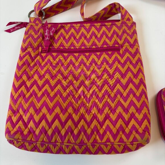 Vera Bradley Matched Set Zigzag Quilted Crossbody Bag Wallet Set Pink/Orange - Picture 3 of 12